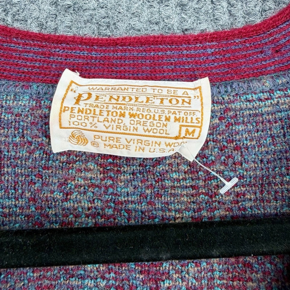 Pendleton Vintage 70s Wool Cardigan Plaid Cropped USA Women's S / M - Picture 2 of 9